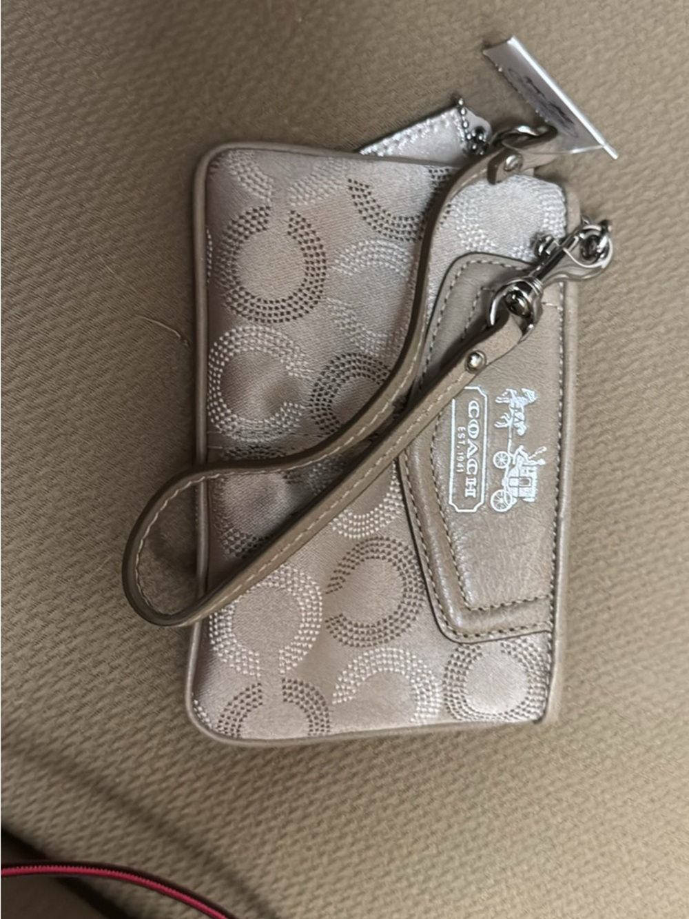 Coach Metallic Silver Signature Wristlet